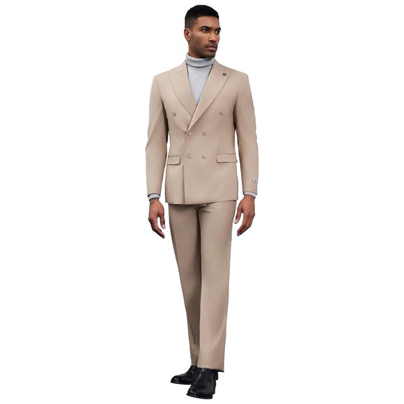 Stacy Adams Double-Breasted Peak Lapel Men's Suit, Tan - Picture 4 of 4